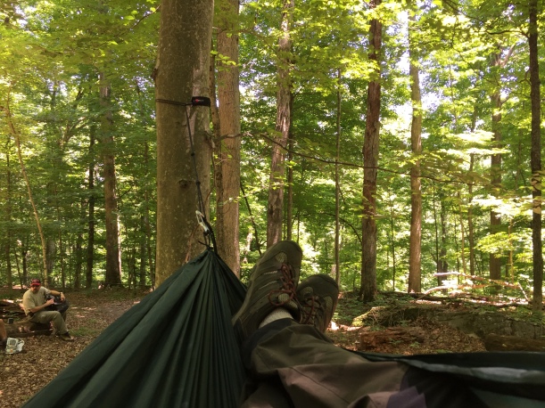Hammock hanging on top of a rock outcropping